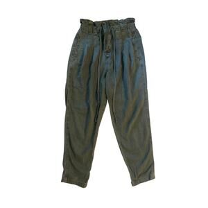 Women S Free People Margate Pleated Paperbag Trouser Pant Green High Rise